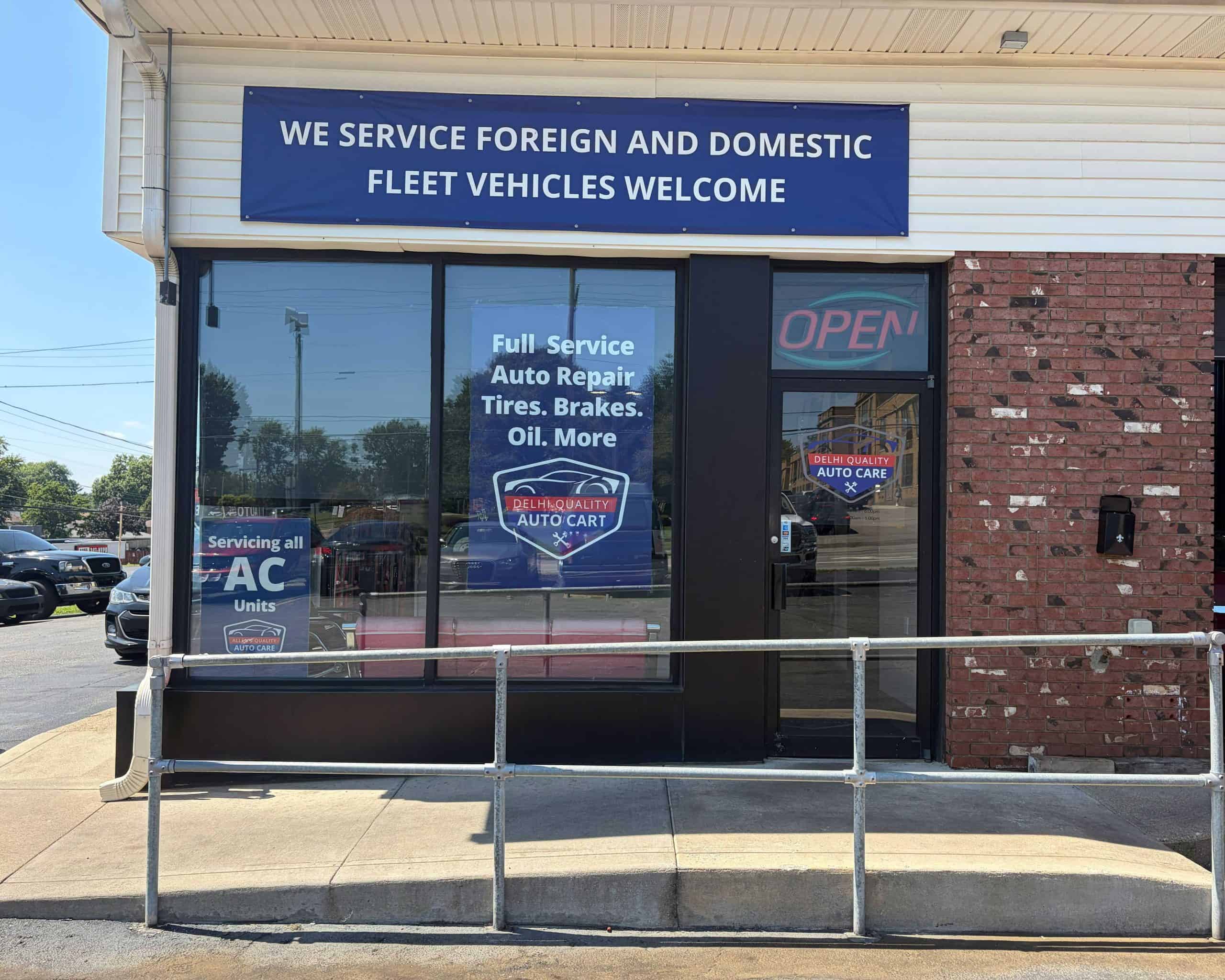 Auto repair shop offering full service for foreign and domestic vehicles in Delhi QAC.